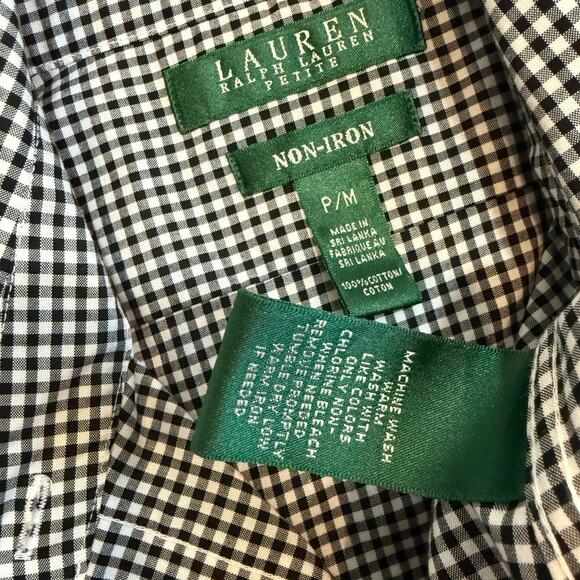 Lauren Ralph Lauren petite P/M medium B&W check button front top TS 2671 - Picture 3 of 8